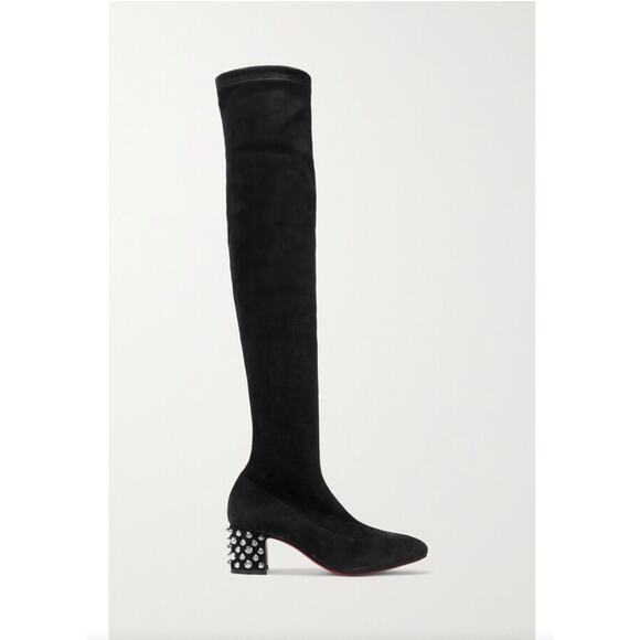 Christian Louboutin Veau Velours Spiked Study Stretch 55 Over The Knee Boots - Picture 6 of 16